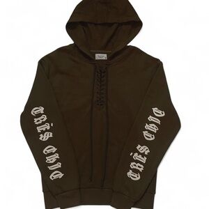 Track 23 • Olive Green / White Lace up Hoodie • Tres Chic Graphic • SIZE - M